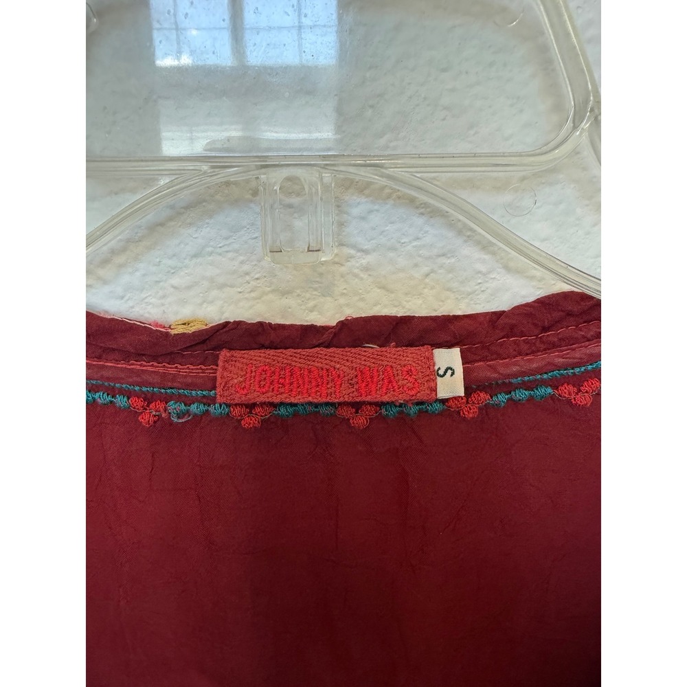 Johnny Was Burgundy Red Embroidered Phoenix Floral Tunic Top NMC85767 Womens S - Picture 3 of 6
